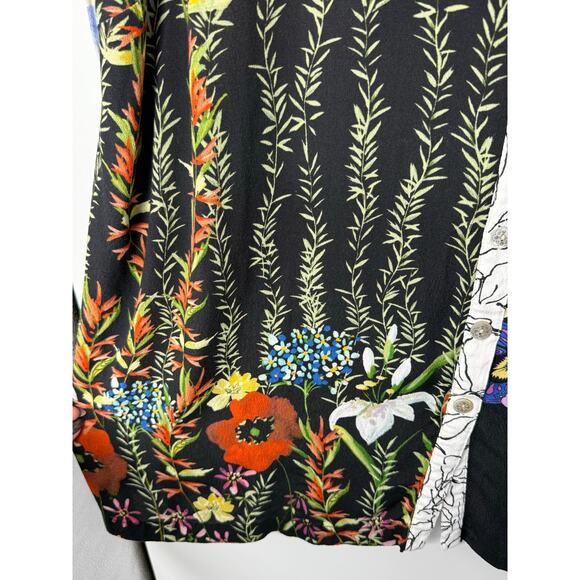 John Mark Women’s 3X Mixed Media Floral Tunic Blouse Button Front Boho Birds - Picture 5 of 10